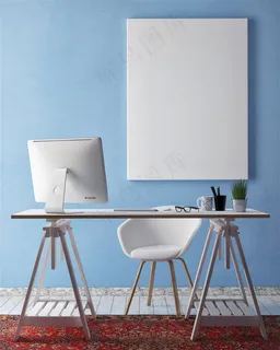 地板上的白色椅子和电脑