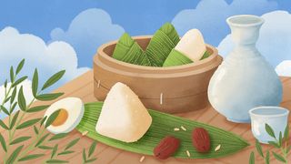 国潮风中国传统节日端午节赛龙舟粽子场景插画海报PSD设计素材