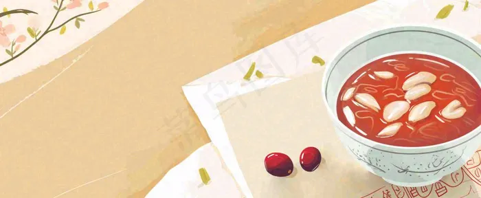 冬季美食中国风插画手绘(1712x704)