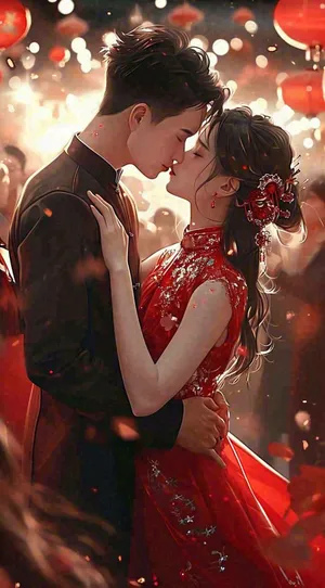 中国风情人节古风情侣拥抱亲吻爱情，七夕节