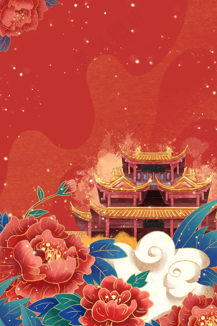 手绘红色国潮风背景中式海报