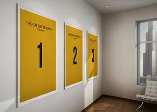 海报样机 室内 画展 画框样机 现代明亮建筑 (6)