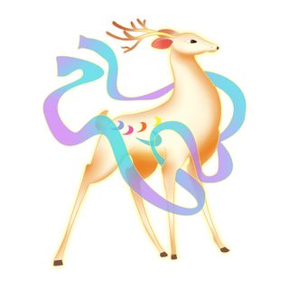 手绘国潮中国风敦煌神话九色鹿仙鹿麋鹿白鹿插画装饰PSD设计素材