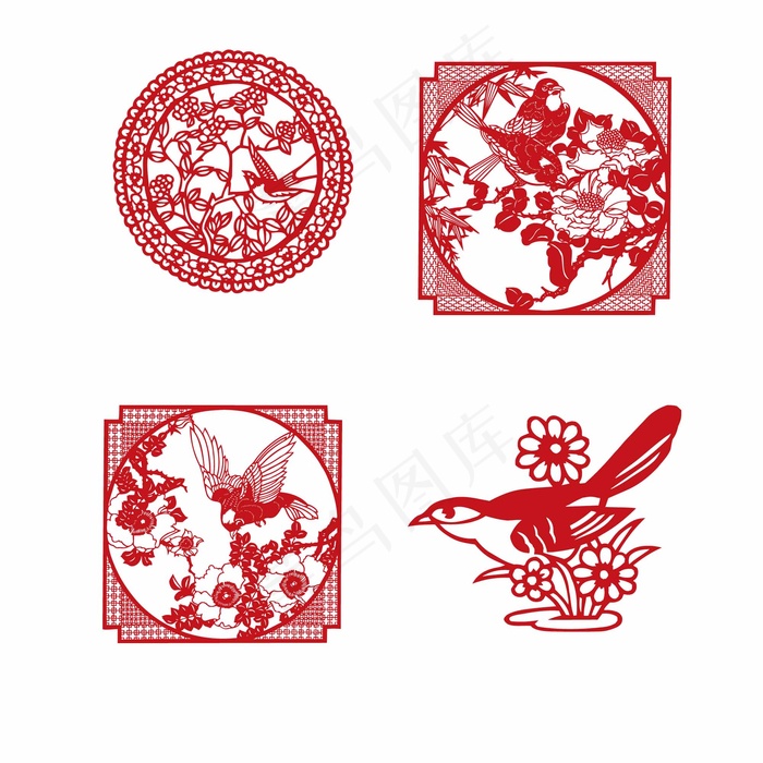 花鸟剪纸 剪纸风元素psd模版下载