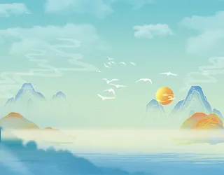 中国风落日山水背景