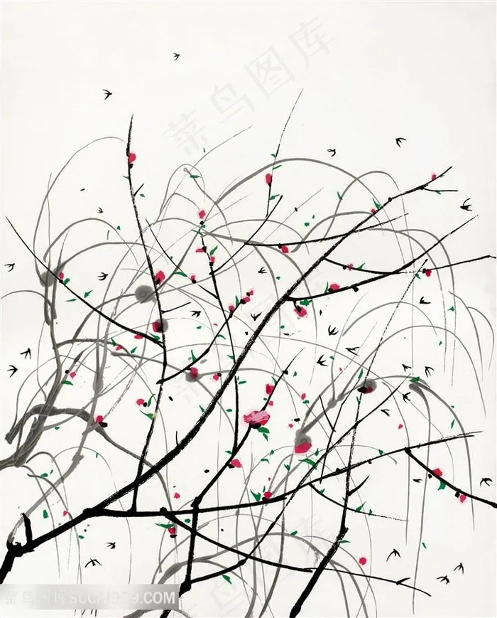 吴冠中手绘树枝花卉装饰画