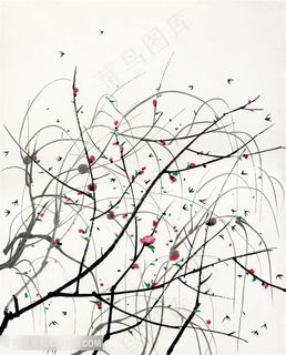 吴冠中手绘树枝花卉装饰画