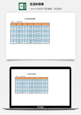 生活补助表excel模板