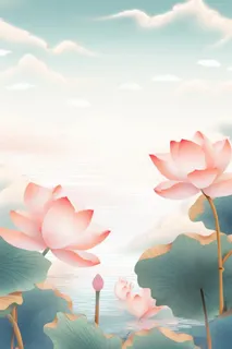 水墨山水风景国风荷花背景