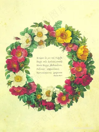 唯美花圈复古插画