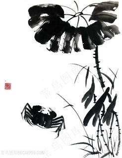 国画螃蟹荷叶芦苇图片