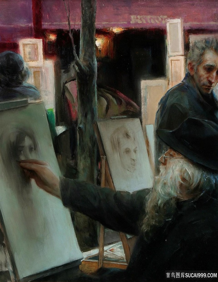 素描老人唯美油画装饰画