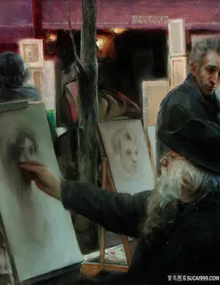 素描老人唯美油画装饰画