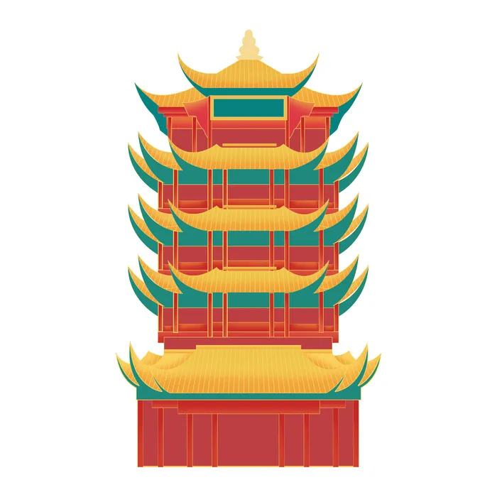 复古中国风国潮古建筑插画手绘高楼古塔PSD素材亭子png免抠图psd模版下载