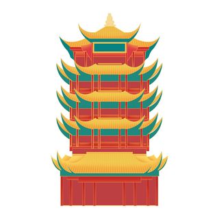 复古中国风国潮古建筑插画手绘高楼古塔PSD素材亭子png免抠图