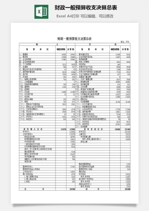 财政一般预算收支决算总表excel模板