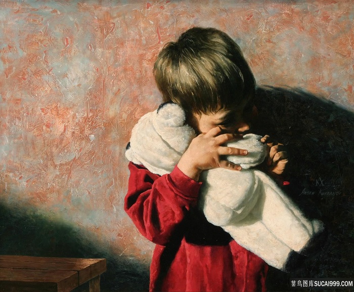 抱着白熊的男孩