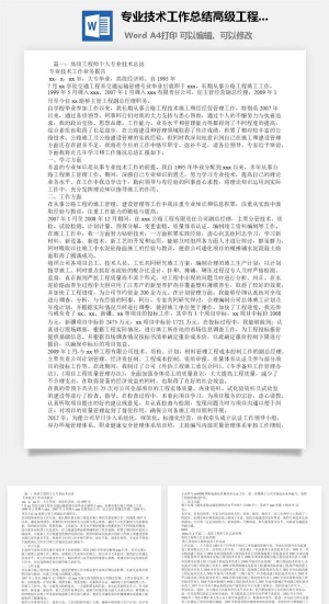 专业技术工作总结高级工程师word模板