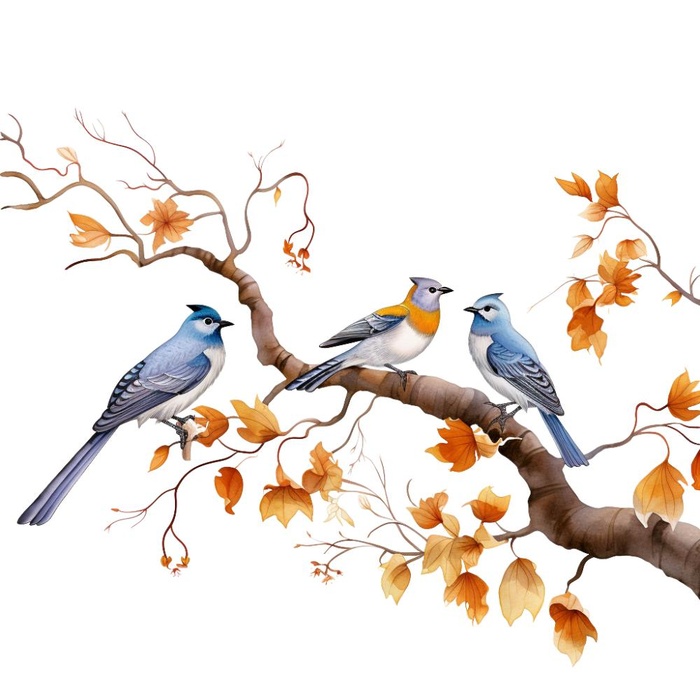 树枝黄色落叶小鸟元素