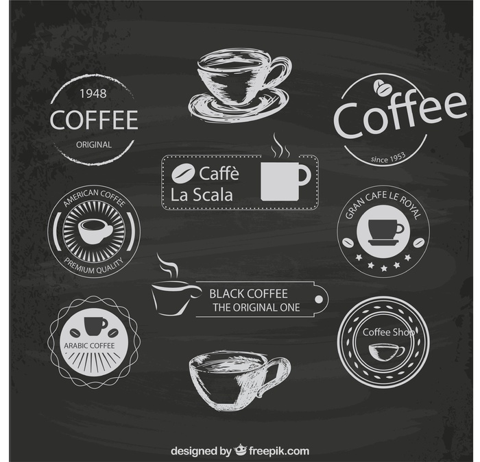 免抠粉笔绘咖啡标签