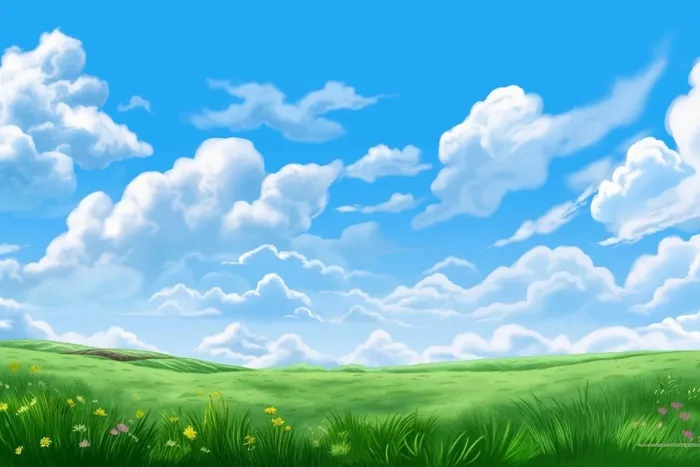 春天的蓝天白云草原很美背景图(5376x3584)