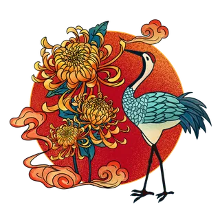 国潮仙鹤插画免扣素材设计素材