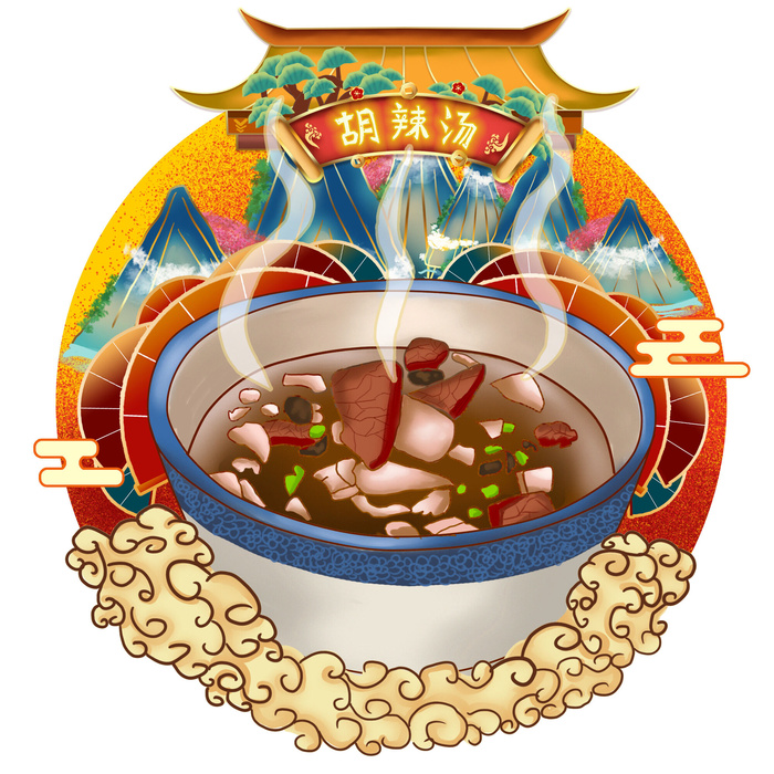 国潮中国风传统小吃食物地方特色菜美食元素插画海报图片素材psd模版下载