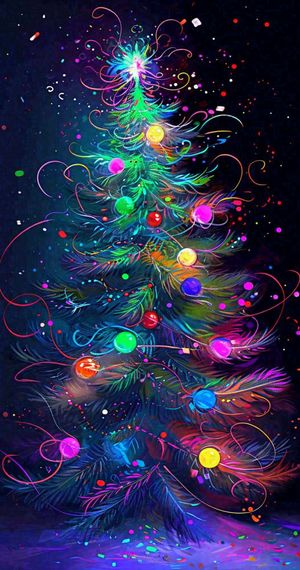 圣诞节彩色圣诞树缤纷鲜艳夜晚灯光