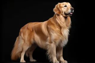 一只赛级金毛宠物狗黑色背景摄影图