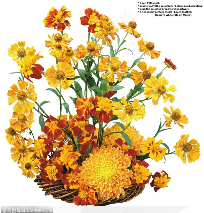 花艺花束-竹篮上的黄色太阳花