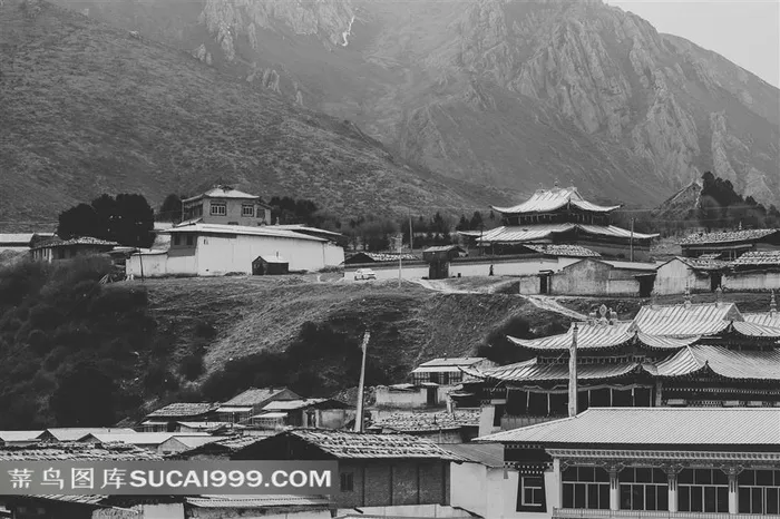 黑白摄影老照片 甘南格尔底寺