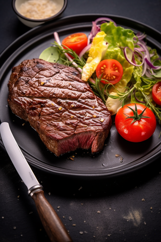 牛排铁板装盘美食摄影图