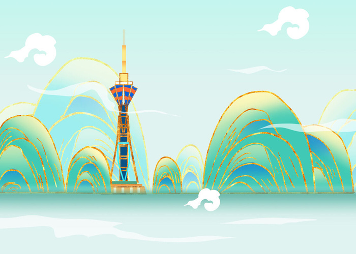 国潮鎏金中原福塔地标建筑psd模版下载