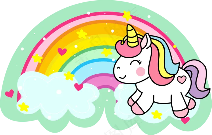 七色彩虹独角兽卡通图片(1920x1227)