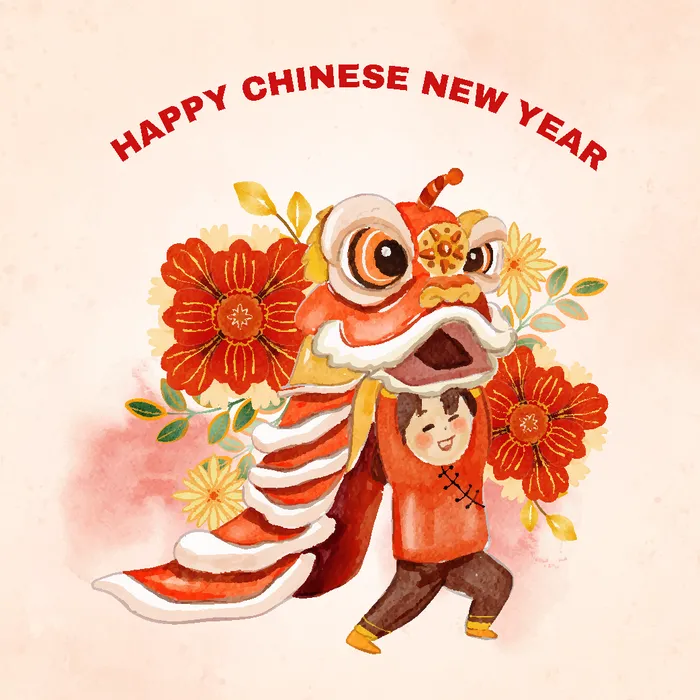 新年虎年舞狮插画 ai矢量模版下载