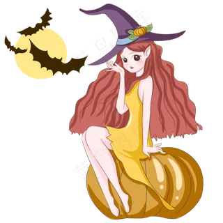 卡通万圣节手绘人物可爱小女孩
