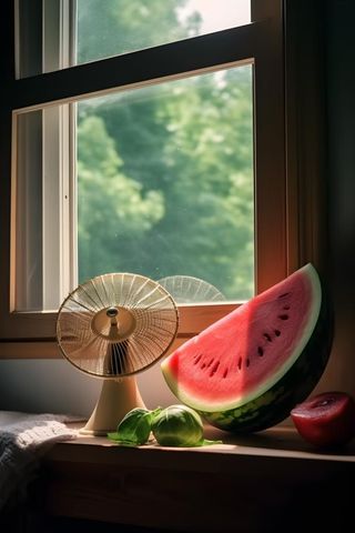 窗台西瓜清新背景