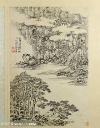 清代画家王时敏杜甫诗意图松云绝壁国画图片