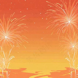 红色渐变喜庆烟花插画背景