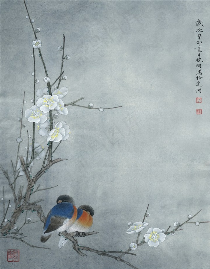 梅花小鸟工笔画