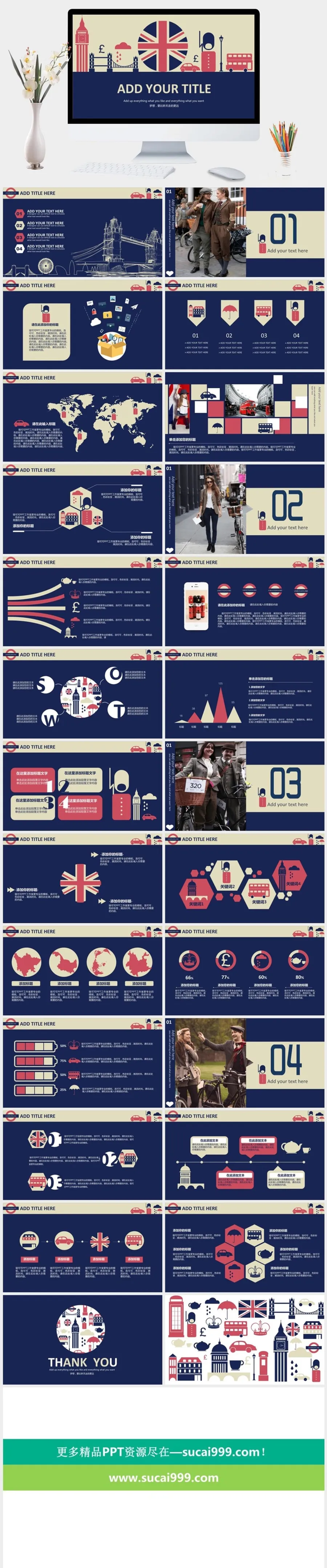 时尚精美复古英伦风PPT模板