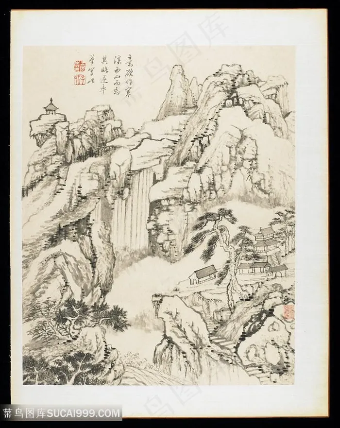 清代画家王宸山水册页西山寒溪图国画图片
