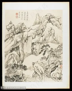 清代画家王宸山水册页西山寒溪图国画图片