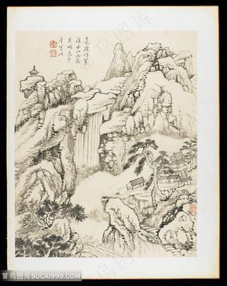 清代画家王宸山水册页西山寒溪图国画图片