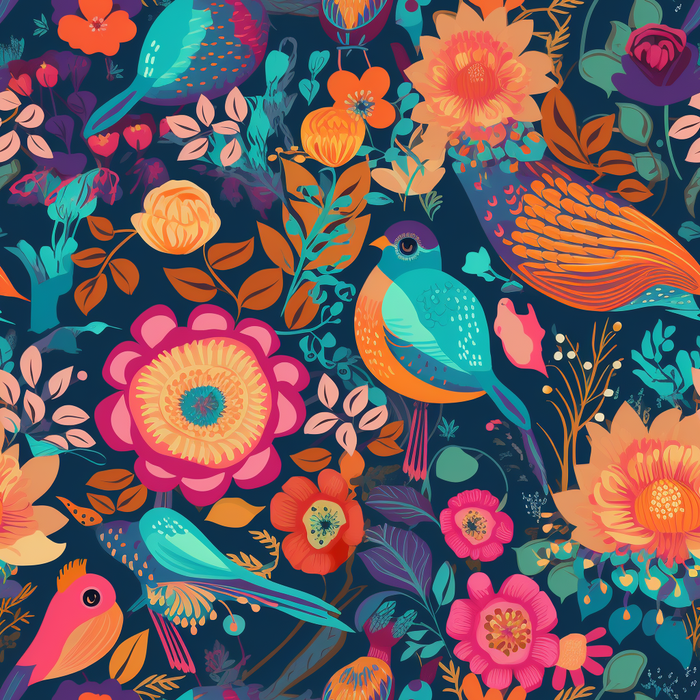 花鸟图，插画风格，无缝贴图，素材