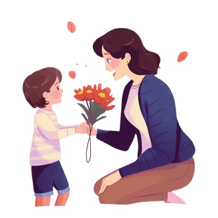 母亲节孩子给妈妈送花人物插画免抠
