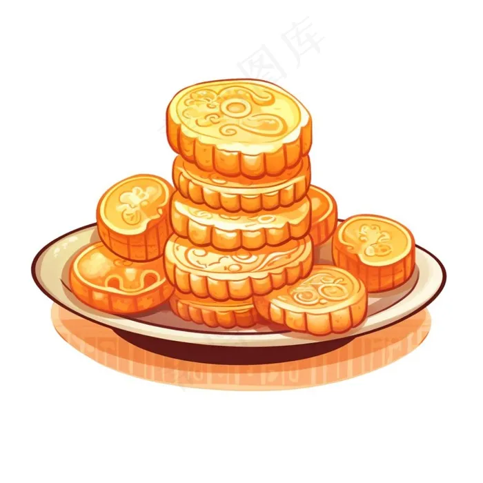 中秋月饼美食插画免抠(1024x1024)