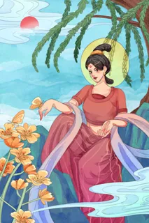 复古中国风国潮神话人物敦煌插画仙女手绘海报背景PSD设计素材