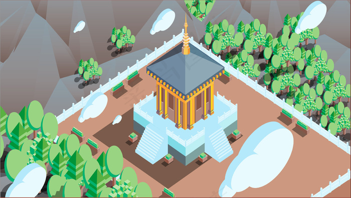 古风建筑插画ai矢量模版下载