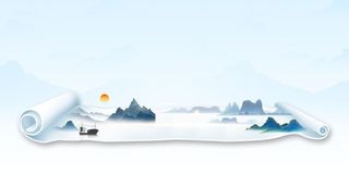中国蓝色风水画海报背景